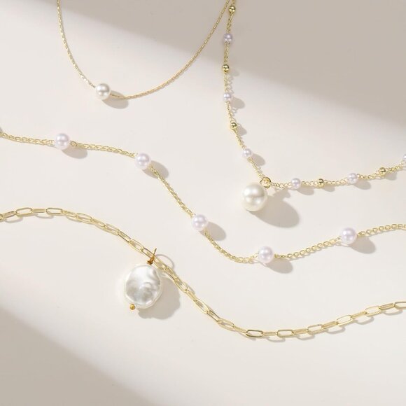 Elegant 14K-Gold-Plated Pearl Necklace for Women - Dainty Layered Style - Picture 7 of 8